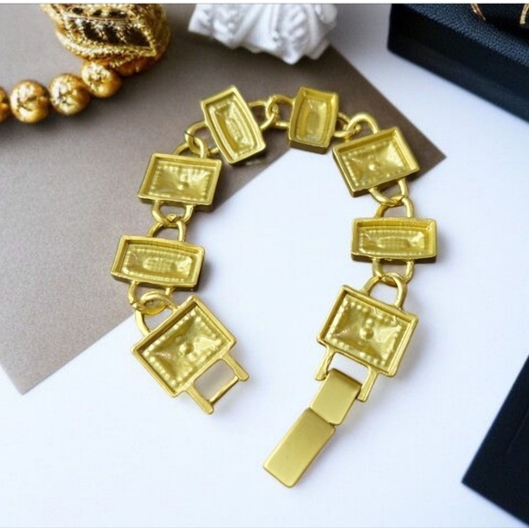 Vintage Style Matte Gold Enamel Crystal Jeweled Panel Bracelet - Picture 4 of 4